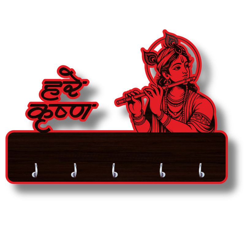 Lord Krishna Flute Wooden Wall Key Holder - ICraft asia