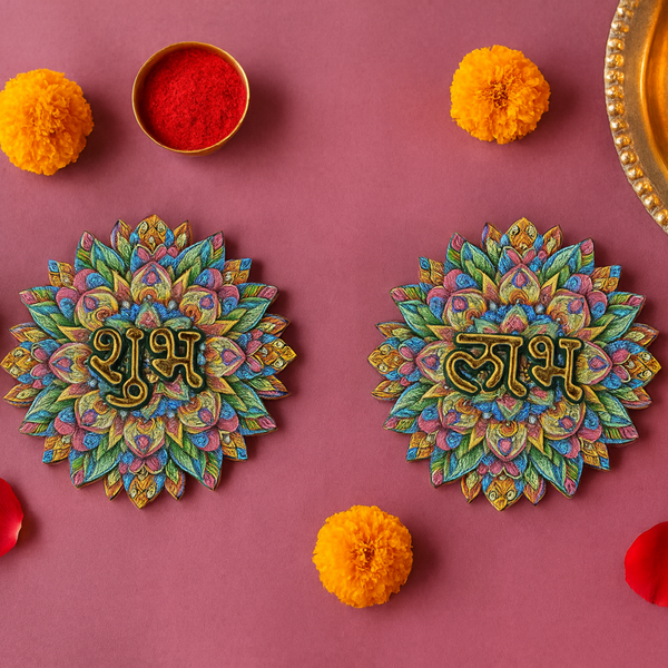3D MDF Shubh Labh Floral Mandala Design
