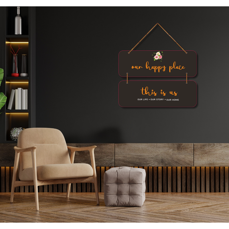 "Our Happy Place "- 2 Layers  Wooden Wall Hanging - ICraft asia