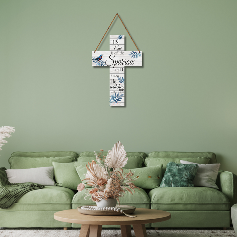 "His Eye is on the Sparrow "  Cross Wall Hanging