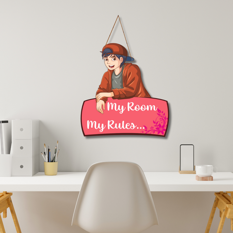 "My Room My Rules" Wooden Wall Hanging