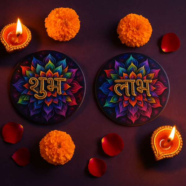 3D MDF Shubh Labh Rainbow Mandala Design