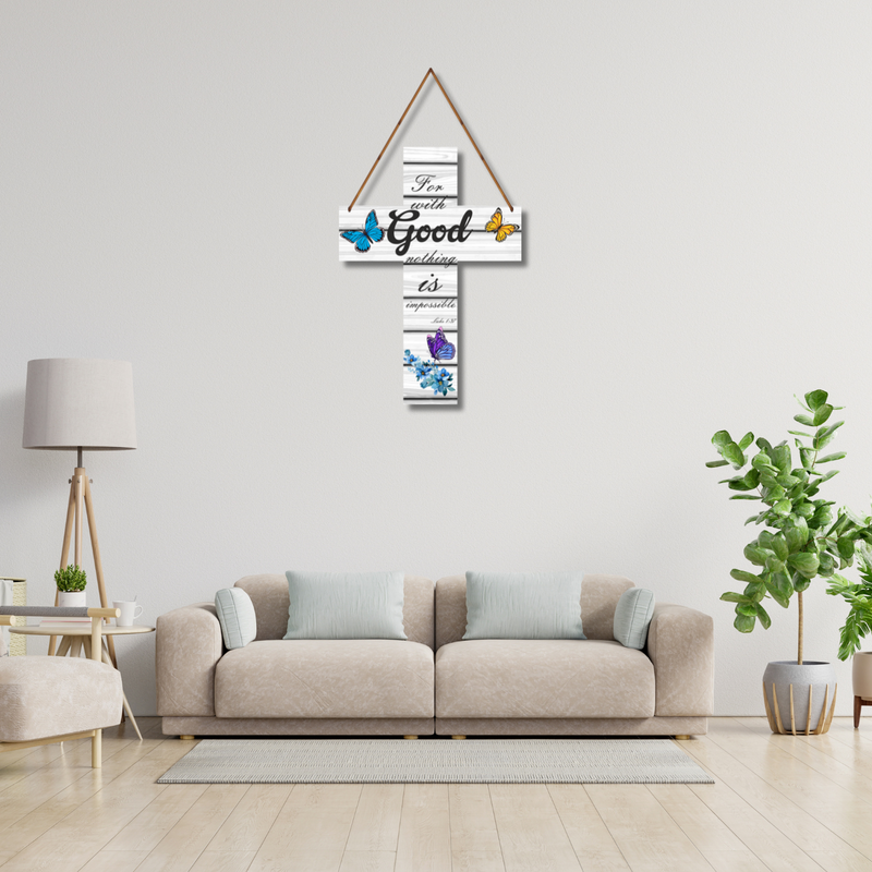 "With God, All Things Are Possible" – Butterfly Cross Wall Hanging