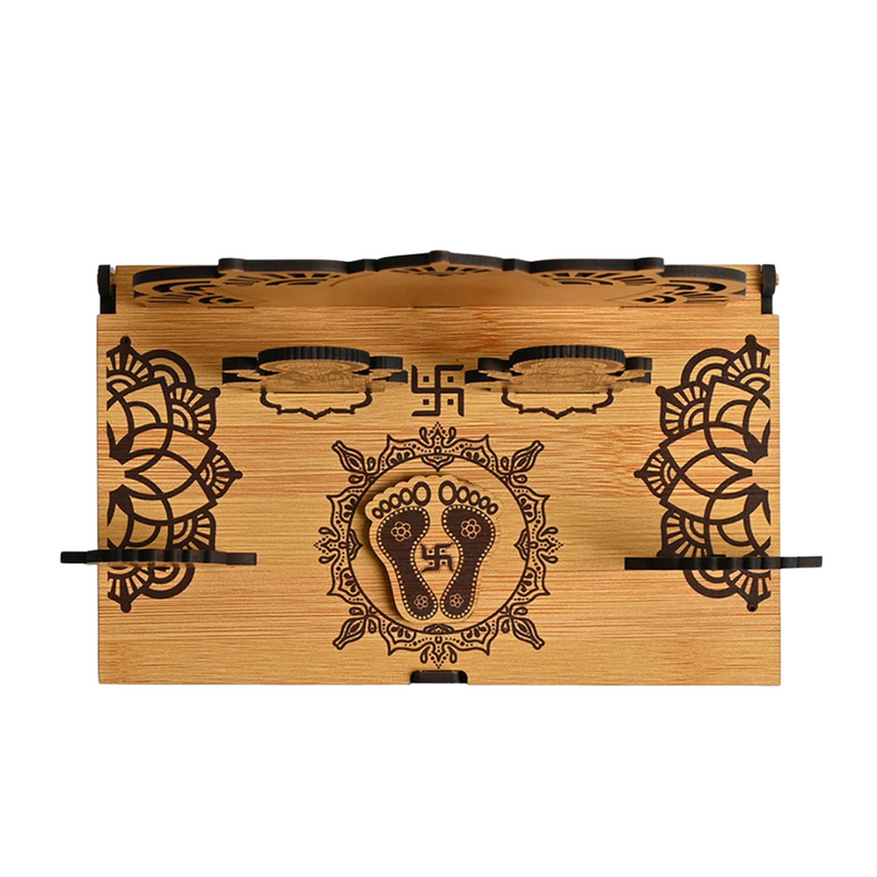 Wooden Portable Mandir & Diya Stand Combo