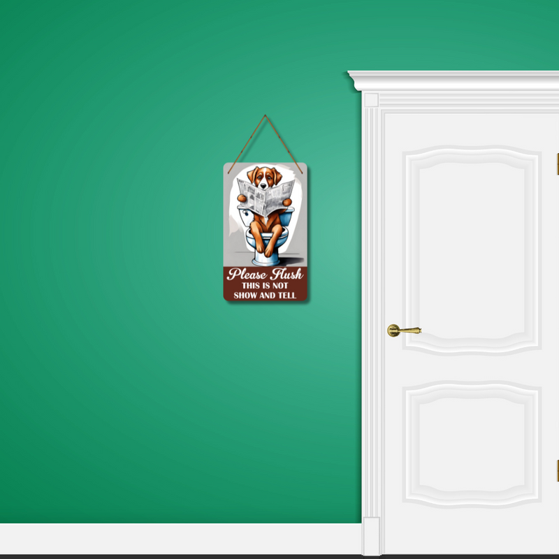 Funny Dog Toilet Reminder Wall Hanging