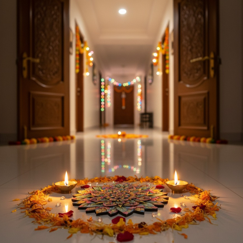 3D MDF Peacock Feather Lotus Rangoli