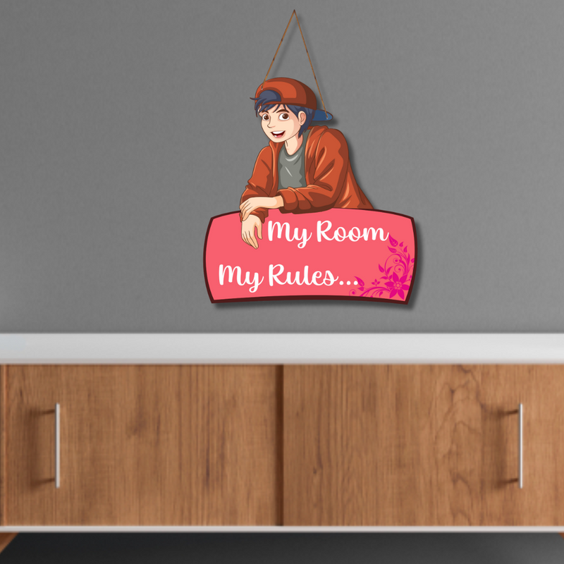 "My Room My Rules" Wooden Wall Hanging