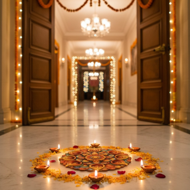 3D MDF Diya Blossom Rangoli