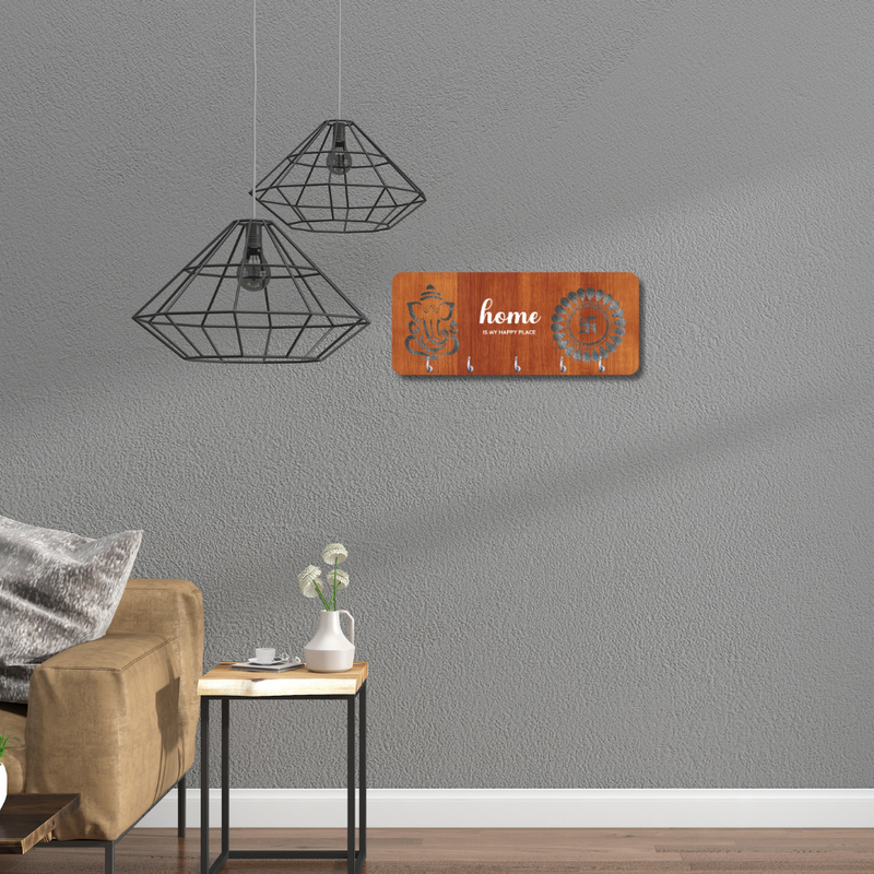 Wooden Key Holder with Ganesha & Swastik - ICraft asia