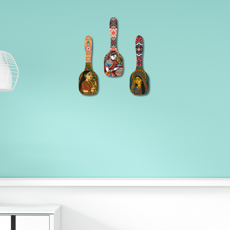Madhubani Art Wooden Spoon Wall Hanging