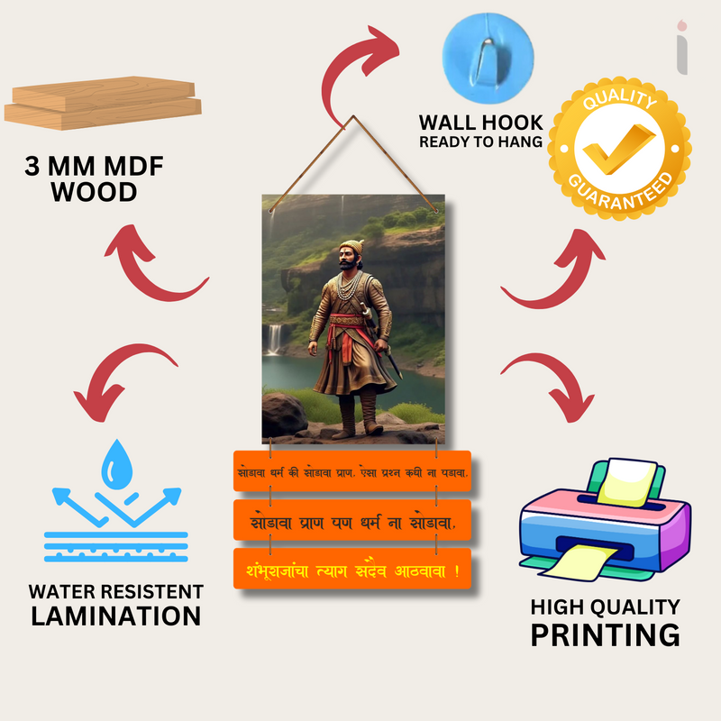 "Sambhaji Maharaj"  Wooden Wall Hanging