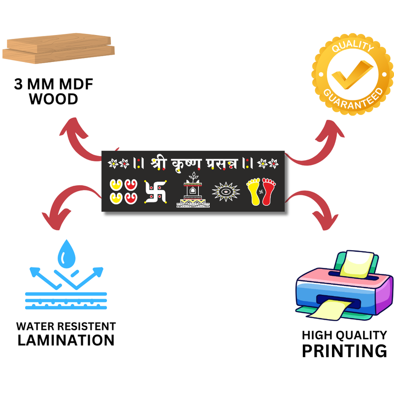 Shri Krishna Prasanna Wooden Wall Name Plate