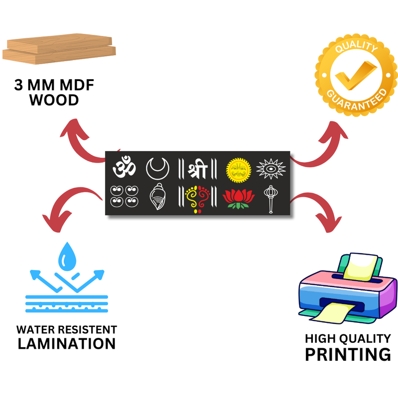 Shree Om Sacred Symbols Wooden Wall Name Plate