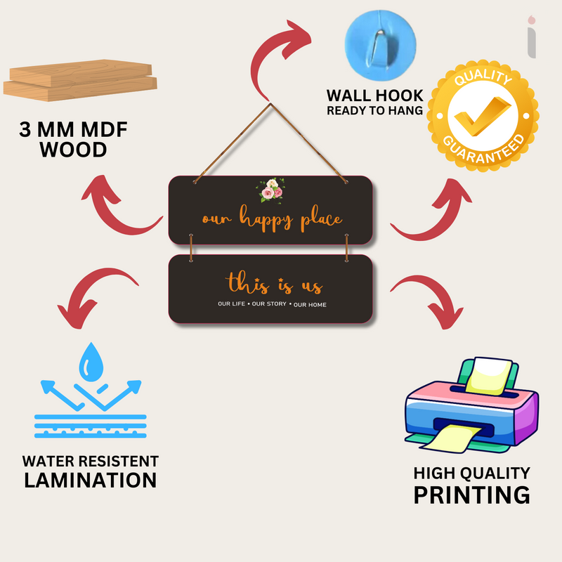 "Our Happy Place "- 2 Layers  Wooden Wall Hanging - ICraft asia