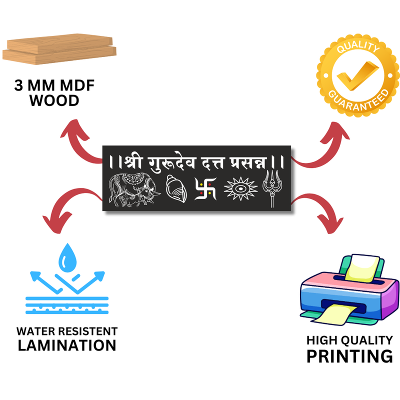 Shri Gurudev Datta Prasanna Wooden Wall Name Plate