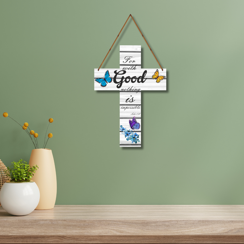 "With God, All Things Are Possible" – Butterfly Cross Wall Hanging