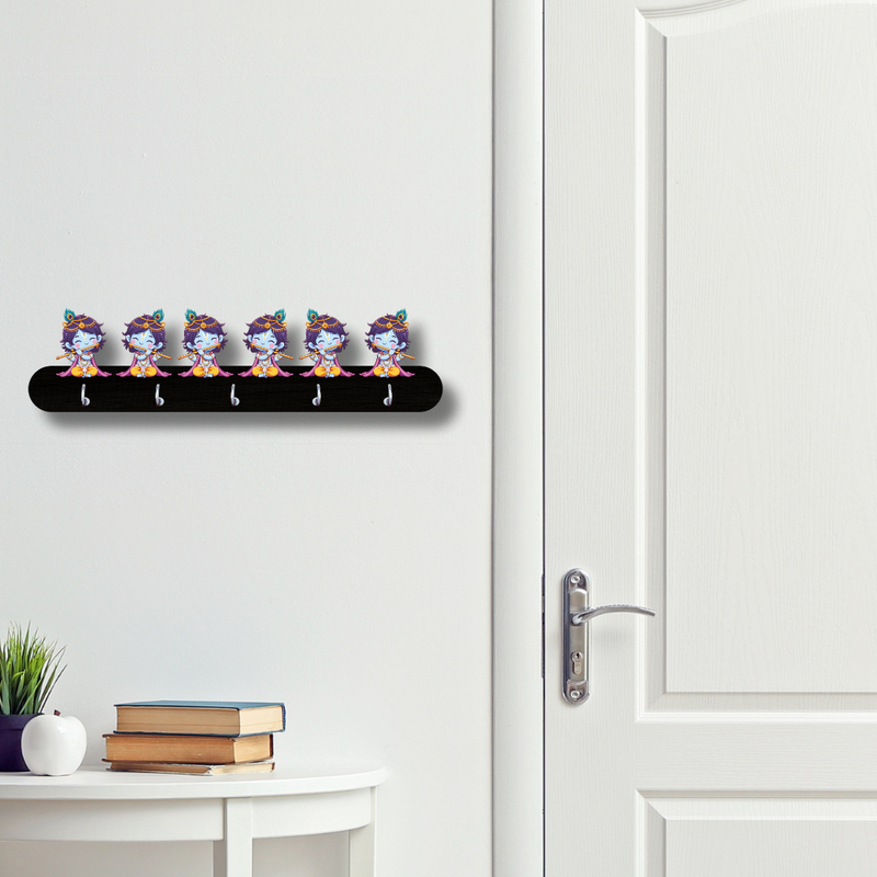 Cute Krishna Design Wooden Wall Key Holder - ICraft asia