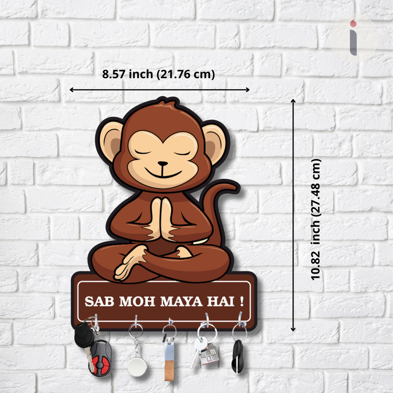 Sab Moh Maya Hai Monkey Wooden Key Holder - ICraft asia