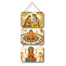 Radha Krishna, Ganesha, Laxmi Mata Wooden Wall Hanging