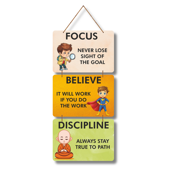 Focus. Believe. Discipline – Motivational Wall Hanging for Kids