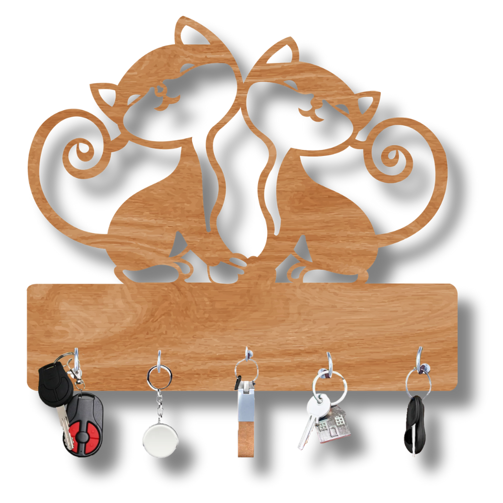 Cat Couple Wooden Wall Key Holder
