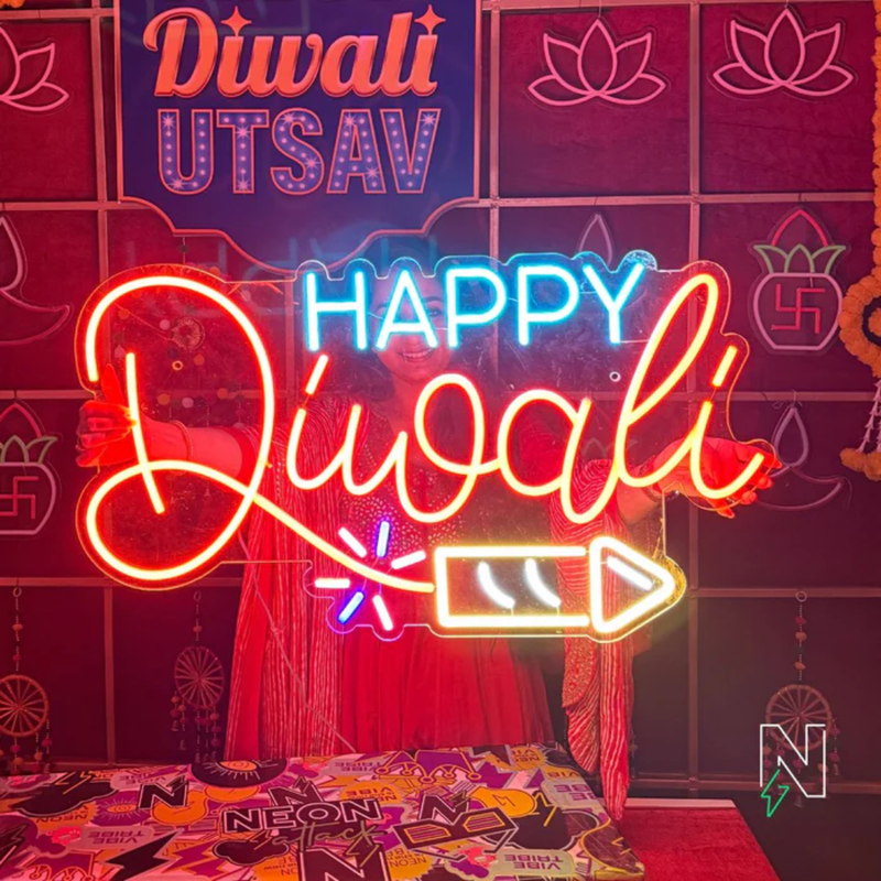 Happy Diwali Rocket Neon Sign
