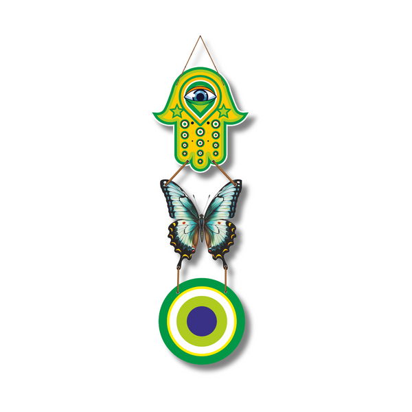 "Wooden Green Butterfly Evil Eye"  Wall Hanging - ICraft asia