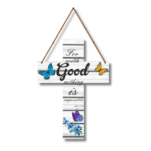 "With God, All Things Are Possible" – Butterfly Cross Wall Hanging