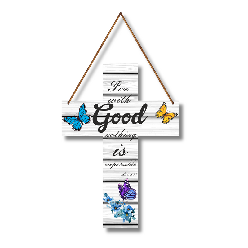 "With God, All Things Are Possible" – Butterfly Cross Wall Hanging