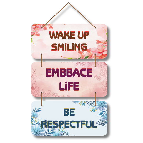 "Wake Up Smiling" wooden wall hanging