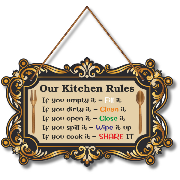 Elegant Kitchen Rules Wall Hanging