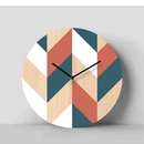 Nordic Chevron Birch Clock - Coral & Teal