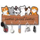Cute Cats “Home Sweet Home” Wooden Wall Key Holder - ICraft asia