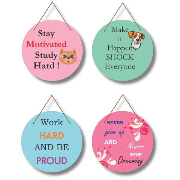 "Stay, Make, Work, Never" wall hanging