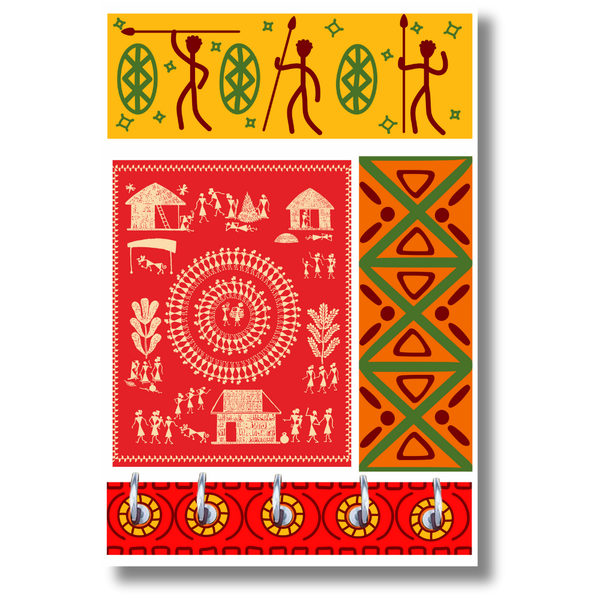 Wooden Key Holder with Traditional Warli Art - ICraft asia