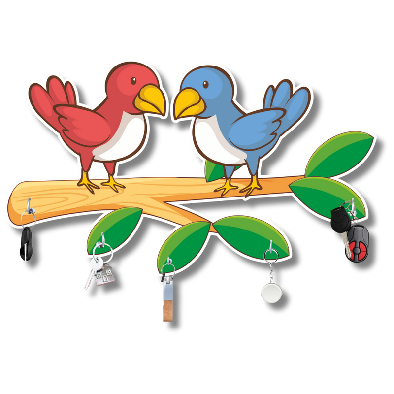Colorful Birds on Branch Wooden Key Holder