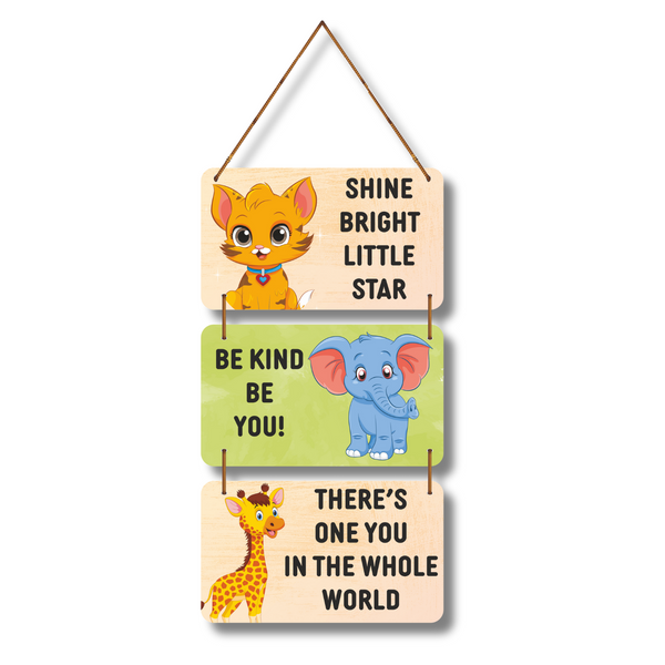 “Shine Bright, Be You” – Motivational Animal Wall Hanging for Kids