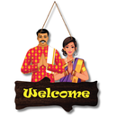Indian couple wooden welcome hanging