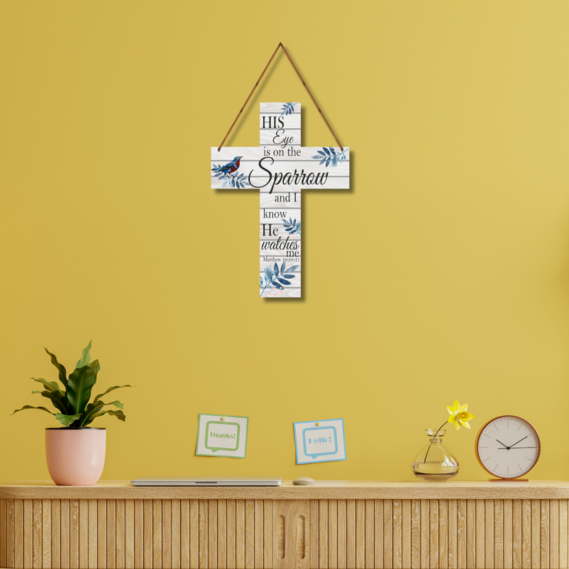 "His Eye is on the Sparrow "  Cross Wall Hanging