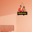 Indian couple wooden welcome hanging