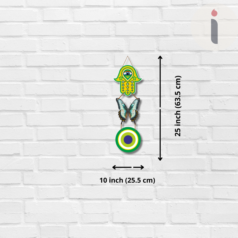 "Wooden Green Butterfly Evil Eye"  Wall Hanging - ICraft asia