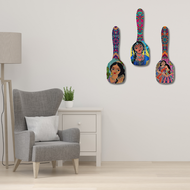 olk Art Women Wooden Spoon Wall Hanging