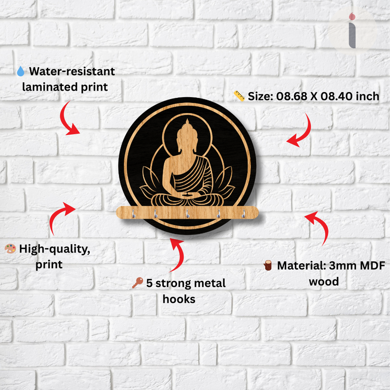 Buddha Design Wooden Wall Key Holder - ICraft asia