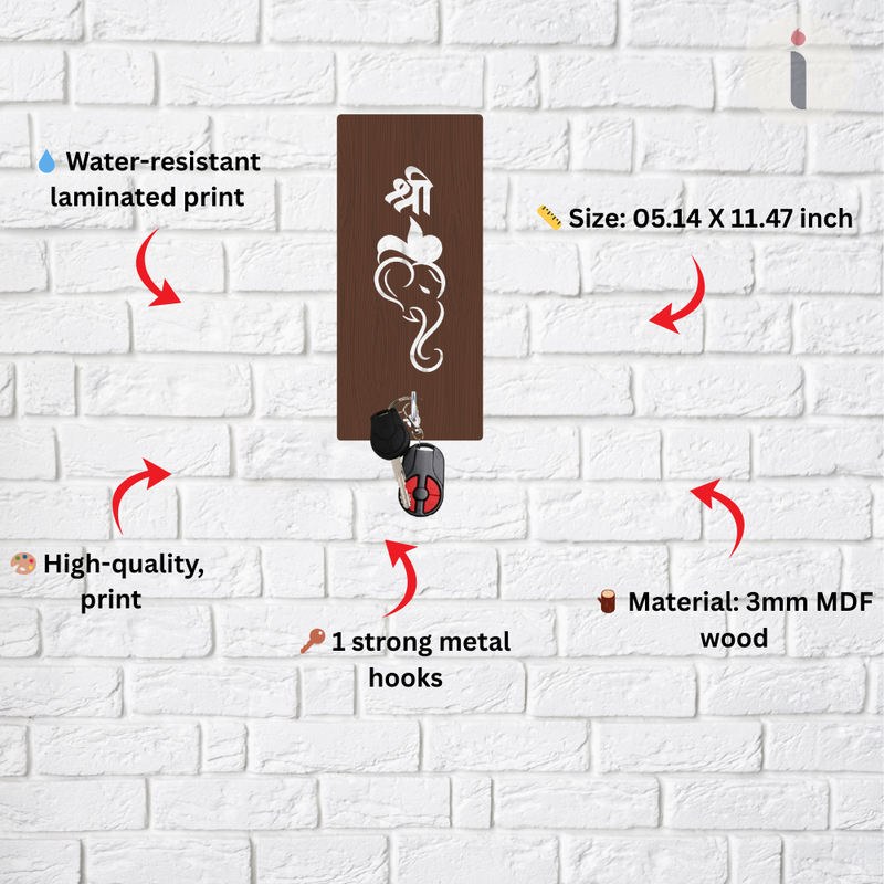 Shree Ganesha Wooden Wall Key Holder - ICraft asia