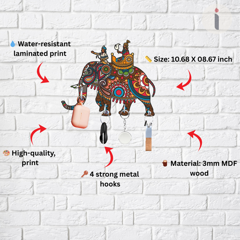Royal Elephant Wooden Wall Key Holder - ICraft asia