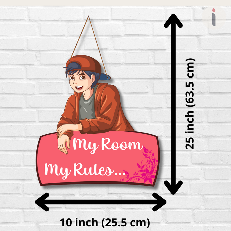 "My Room My Rules" Wooden Wall Hanging