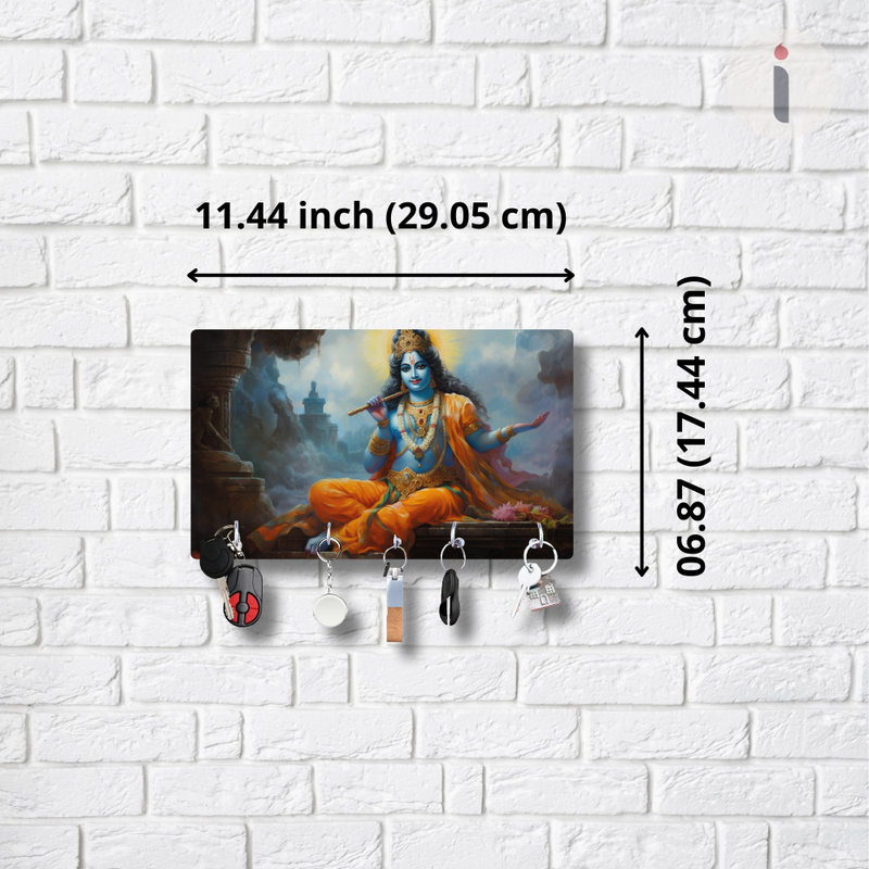 Lord Krishna Wooden Wall Key Holder - ICraft asia