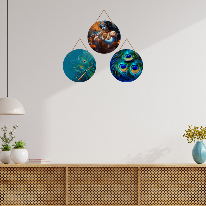 Divine Krishna with Peacock Wall Hanging