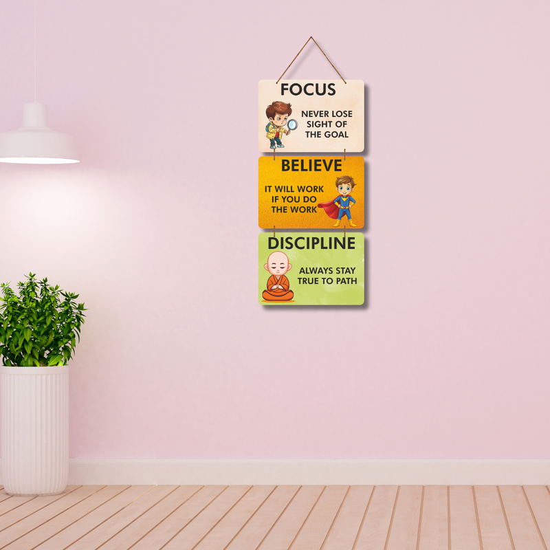 Focus. Believe. Discipline – Motivational Wall Hanging for Kids