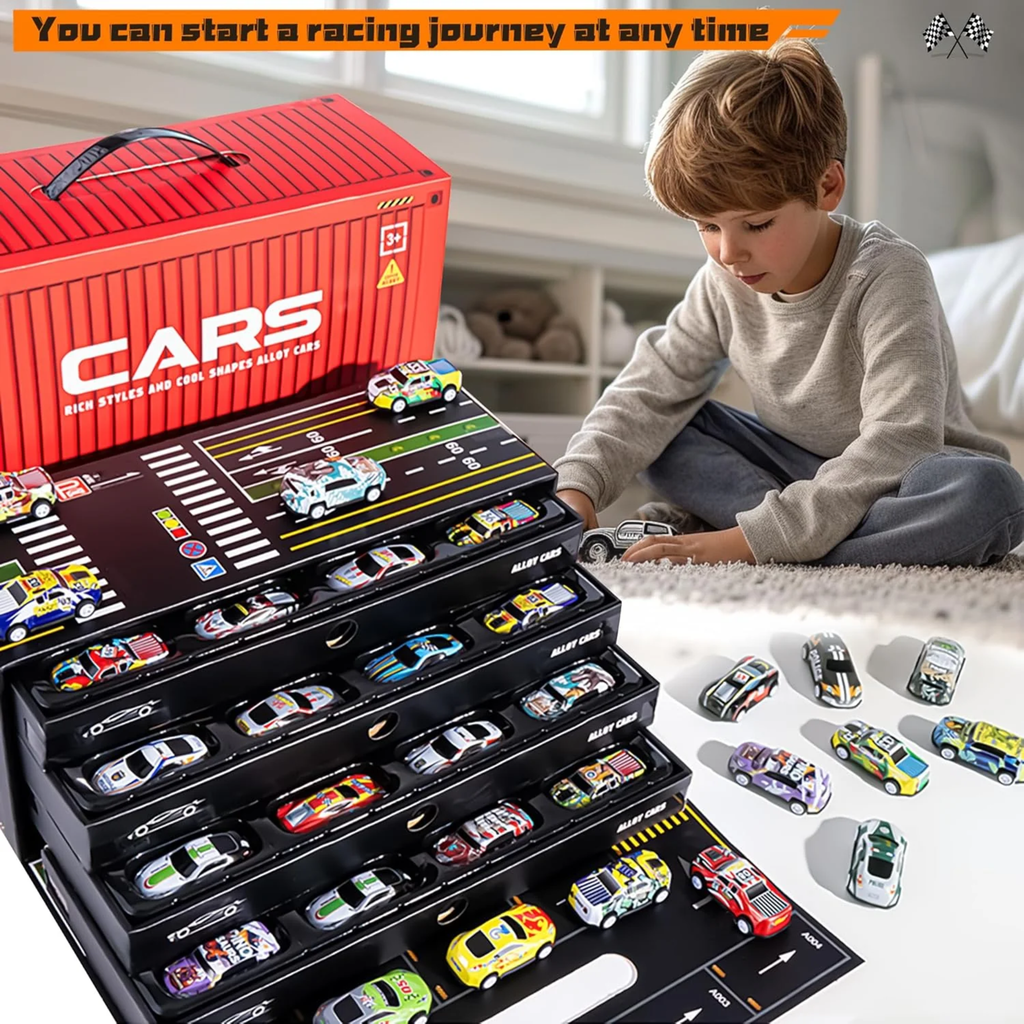 48pc Pull-Back Mini Racing Cars with Container for Kids - ICraft asia